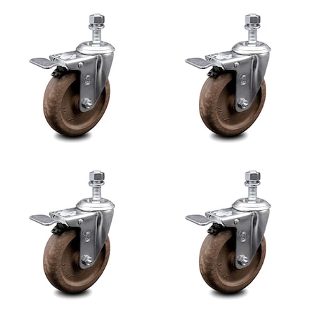Service Caster 5 Inch High Temp Glass Filled Nylon 1/2 Inch Stem Caster Set with Total Lock Brake SCC-TSTTL20S514-GFNSHT-121315-4